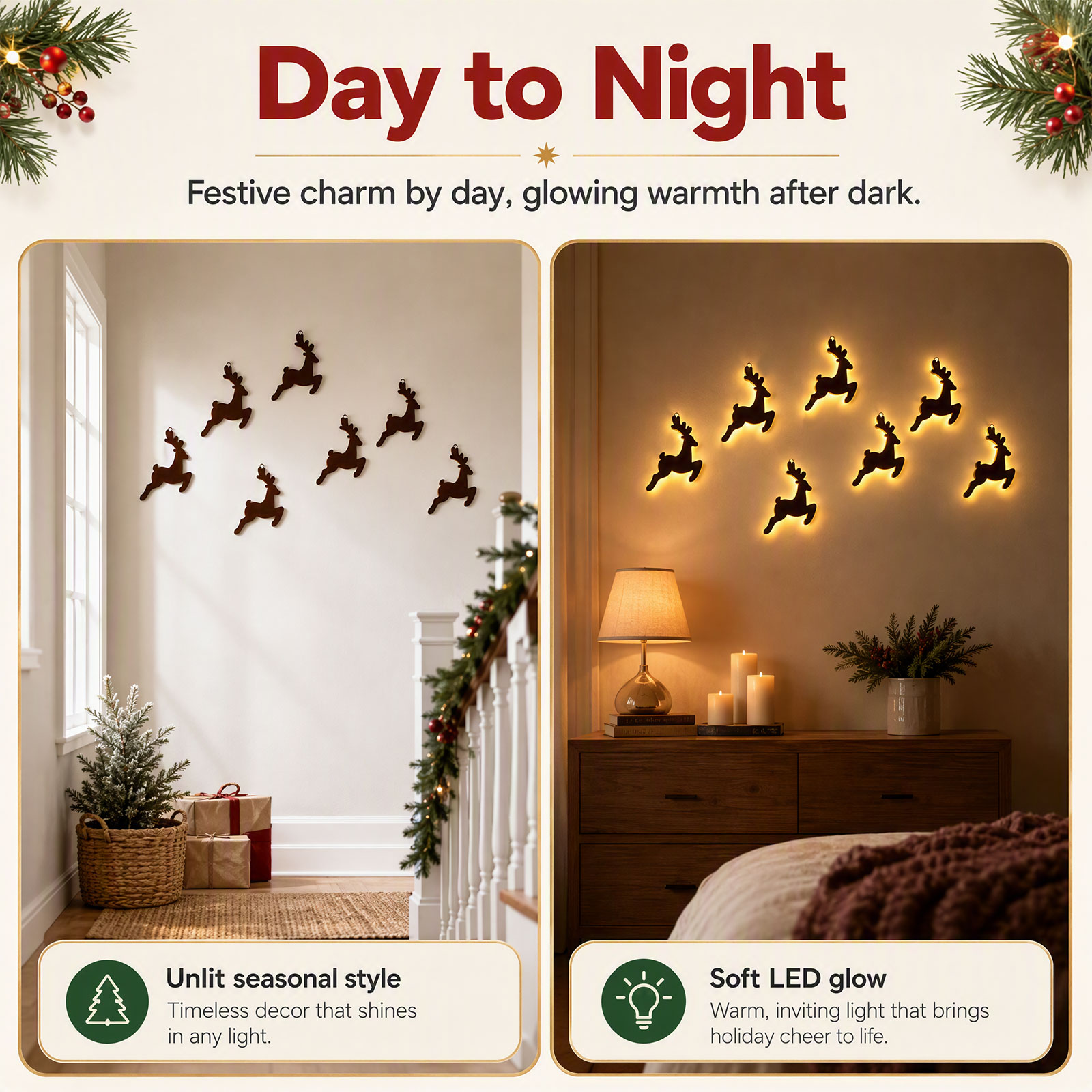 7PCS LED Light Up Reindeer Wal - Up Lighting Decor ulasan dan harga