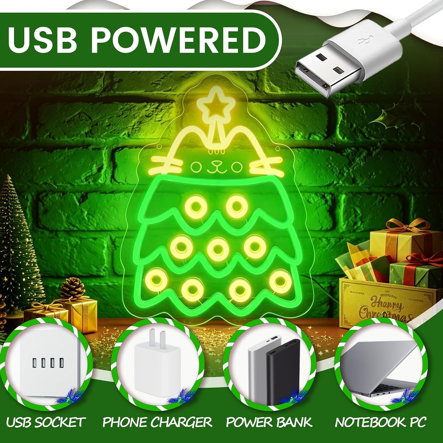 Christmas Tree LED Neon Sign U - Lighting Christmas Decor ulasan dan harga