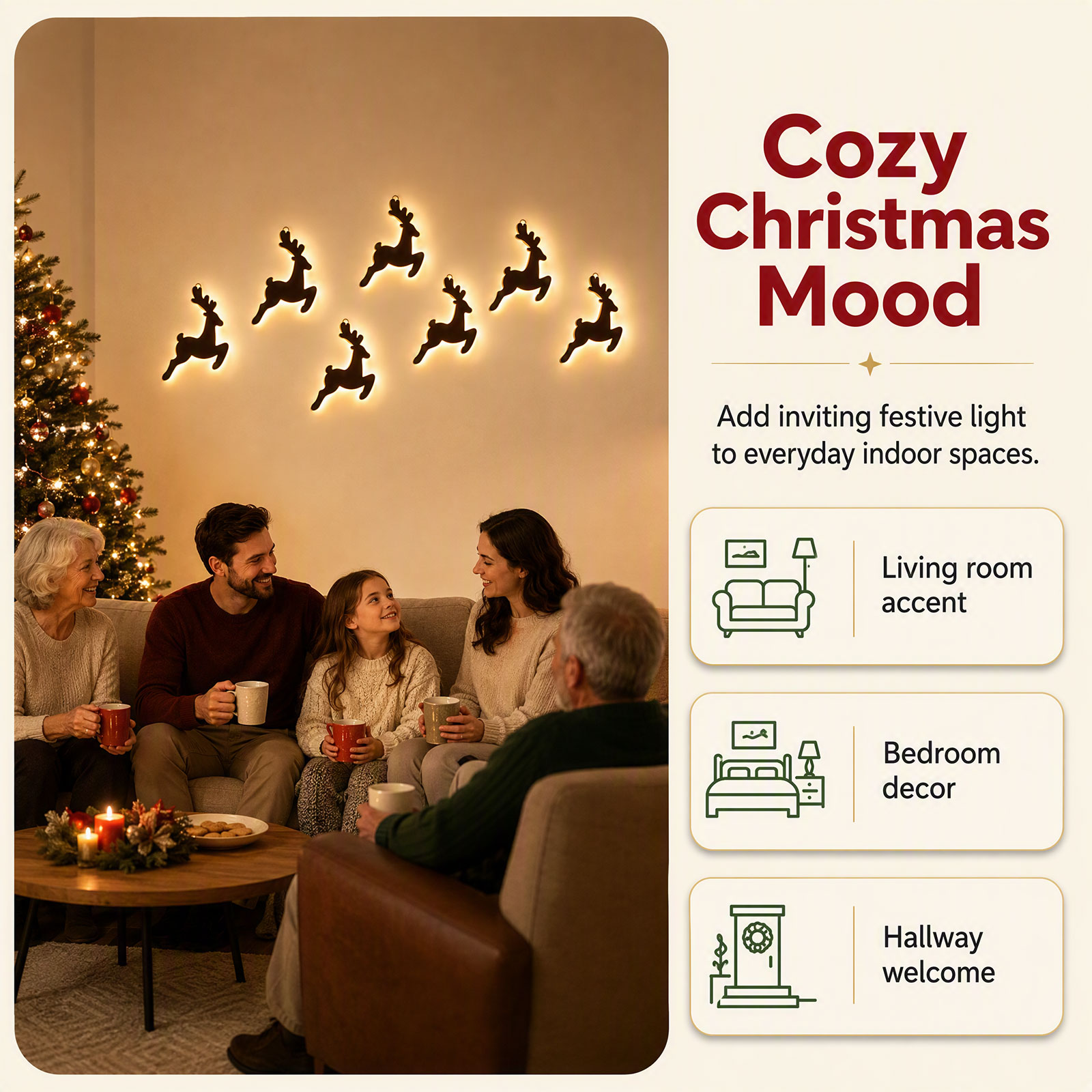 7PCS LED Wooden Reindeer Wall  - Up Lighting Decor ulasan dan harga